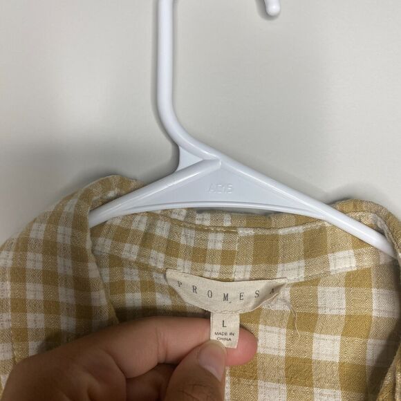 Promesa Women Carefree Gingham Top Large Cropped Button Up Patchwork Cottagecore - Picture 5 of 9